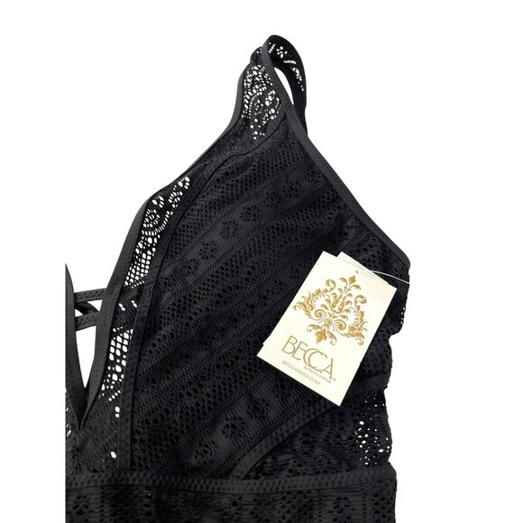 Becca XL $128 Black Crochet One-Piece Swimsuit Bathing Suit NWT - Picture 6 of 12
